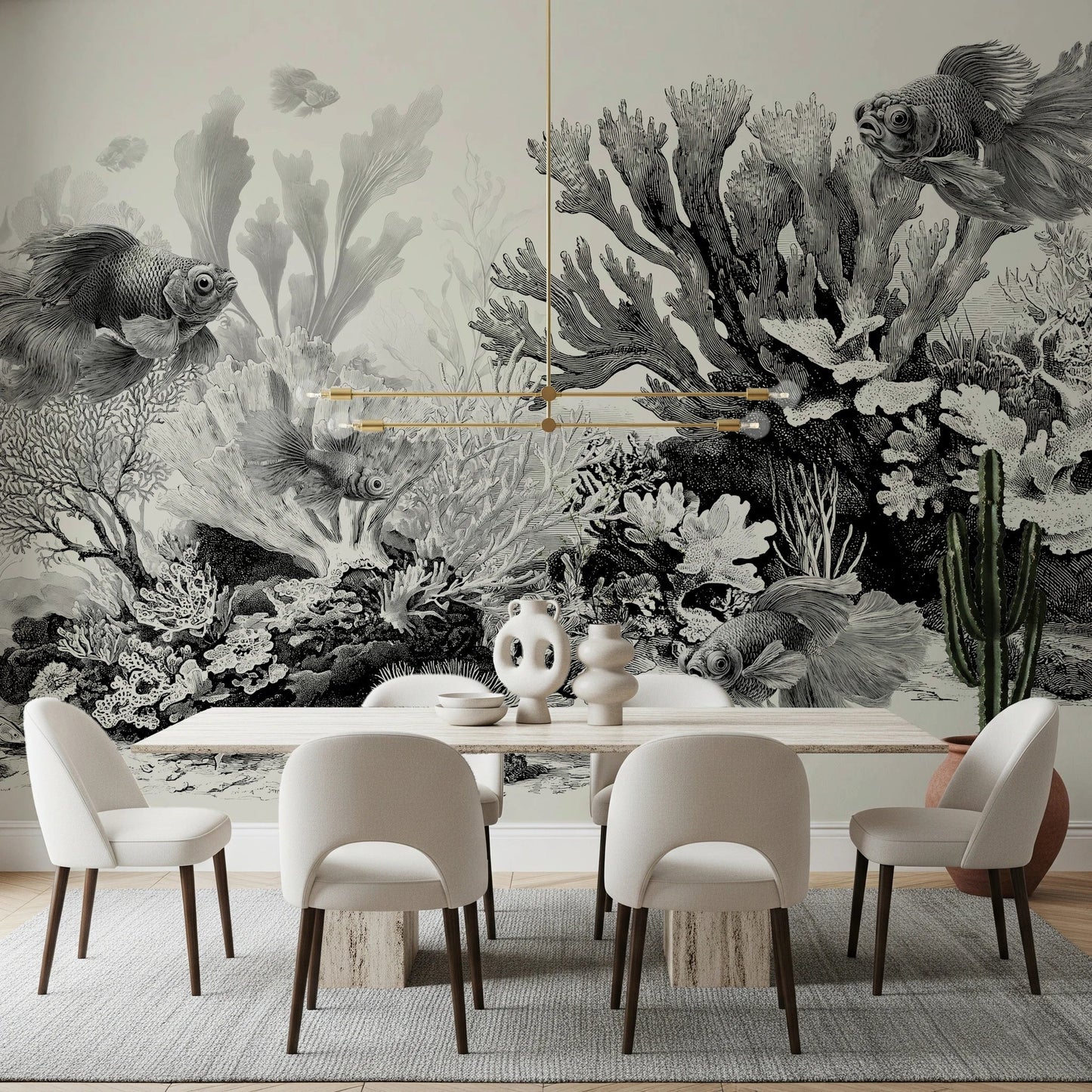 The Aquarium - Black & Cream Wall Mural