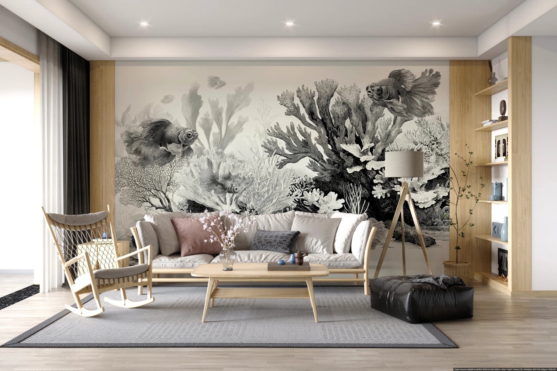 The Aquarium - Black & Cream Wall Mural