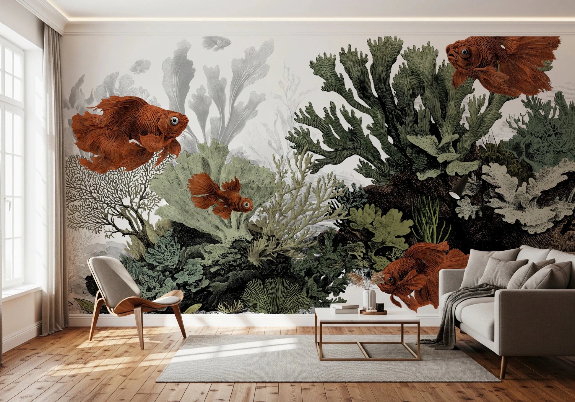 The Aquarium - Clean White Wall Mural | Vintage Marine Art