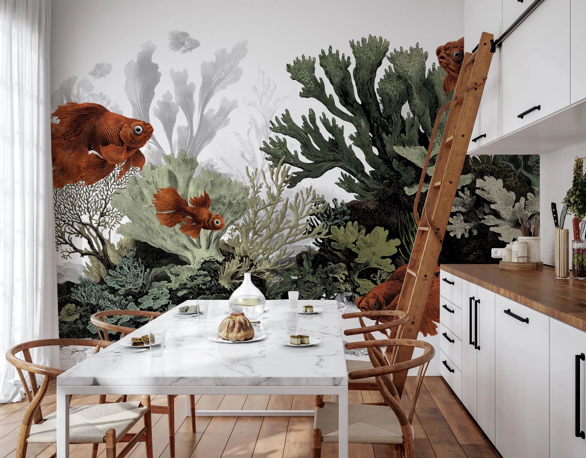 The Aquarium - Clean White Wall Mural | Vintage Marine Art