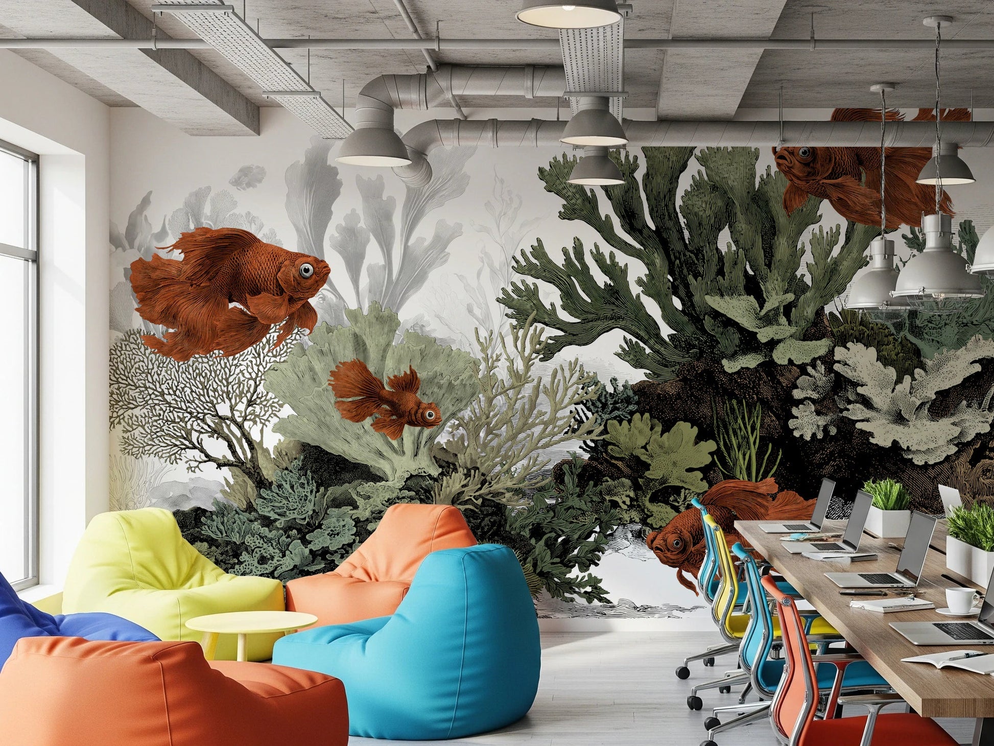 The Aquarium - Clean White Wall Mural | Vintage Marine Art