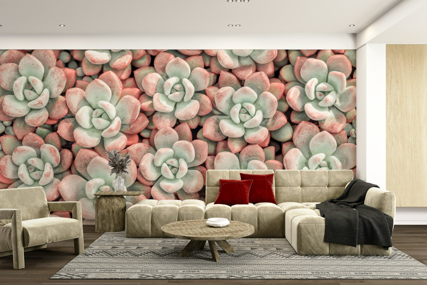 Succulent leaf wall mural in soft tones

