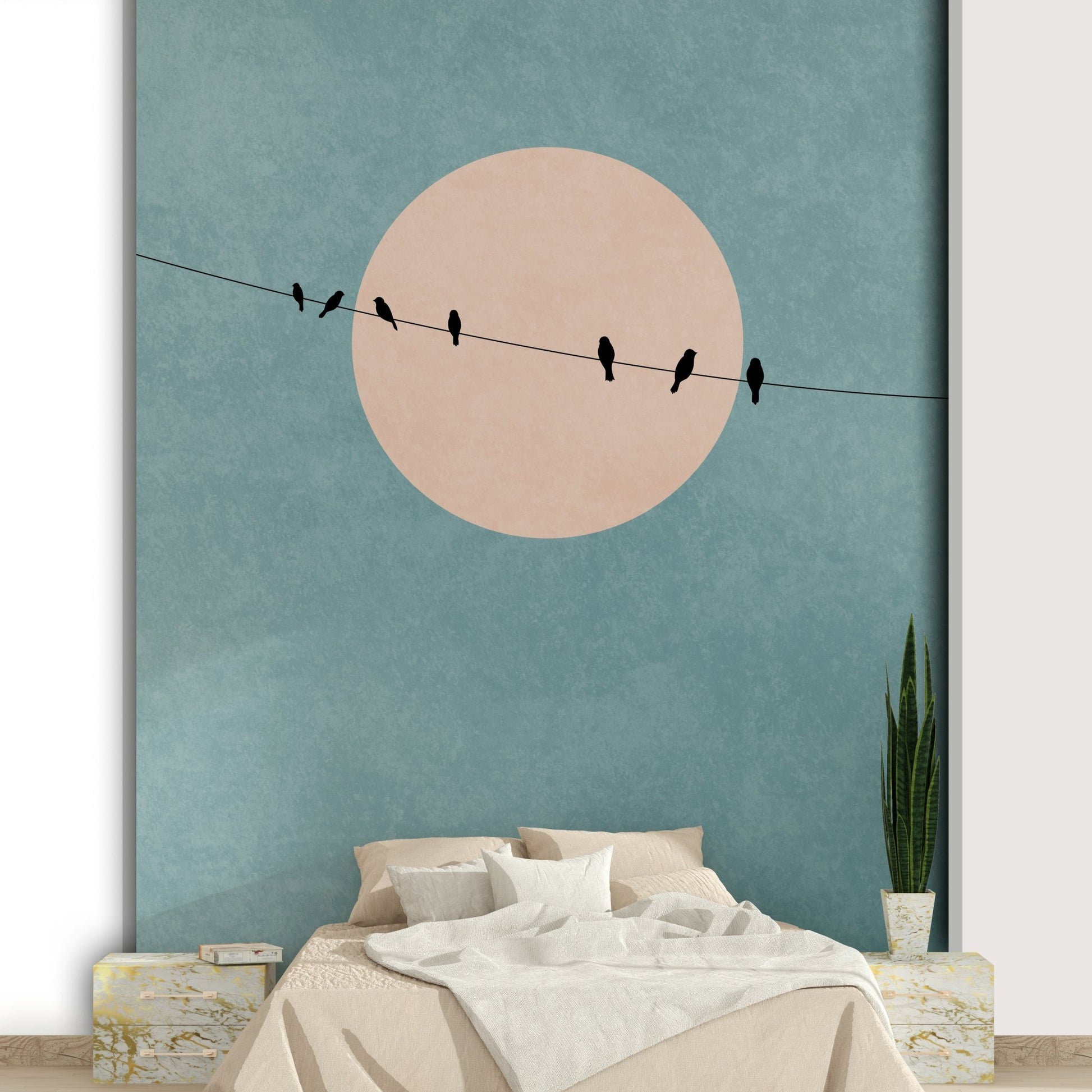 A serene and contemplative wall mural.

