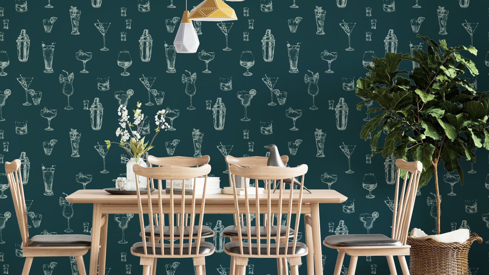 Modern bar wallpaper featuring cocktail designs


