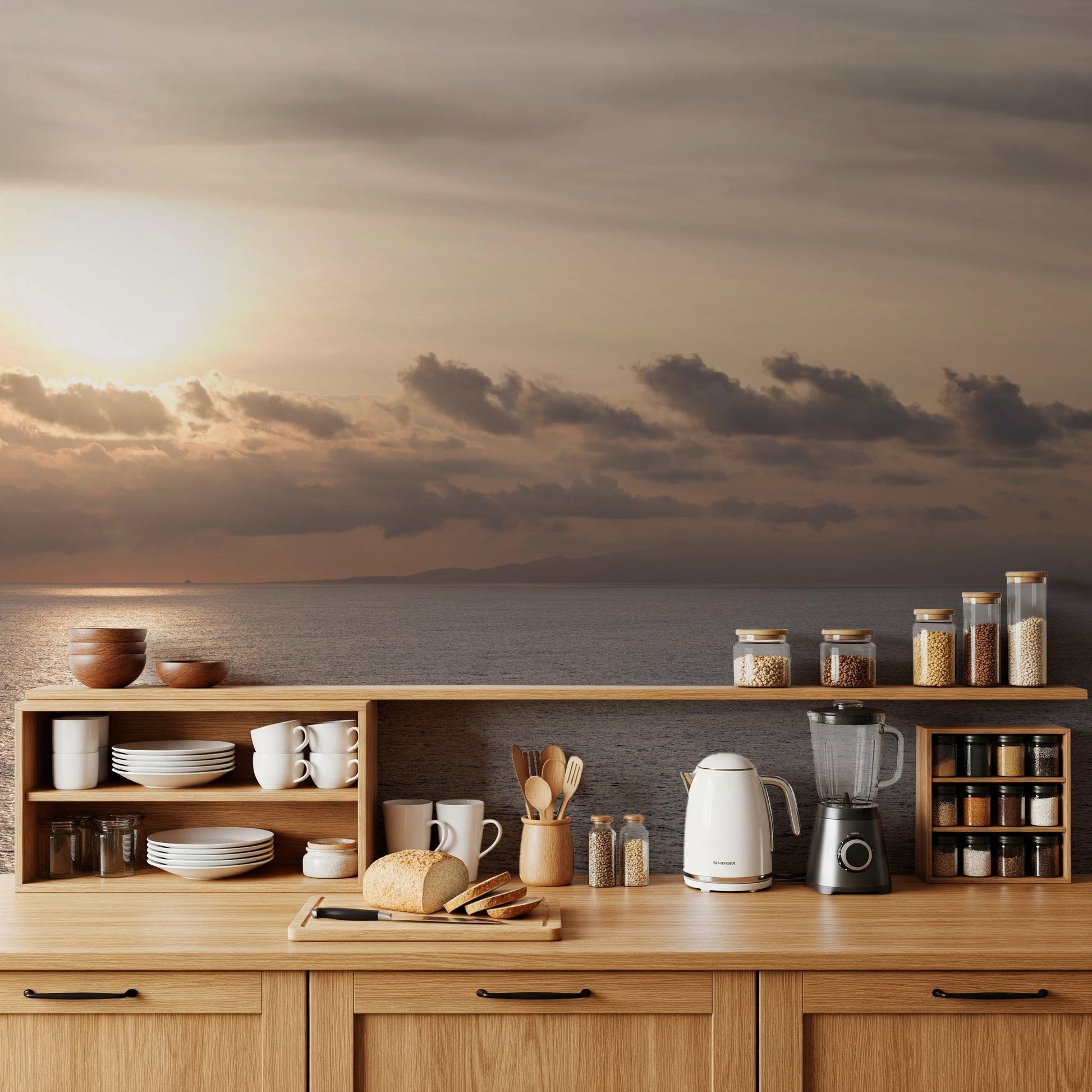 Coastal scenery printed on The Glow of Dusk Wall Mural.