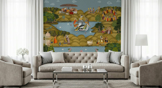 Palace jali wall mural with detailed geometric pattern