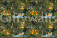 Jungle Wallpaper with intricate forest details inspired by Pichwai paintings