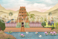 Wide view of The Royal Pastoral mural covering an accent wall