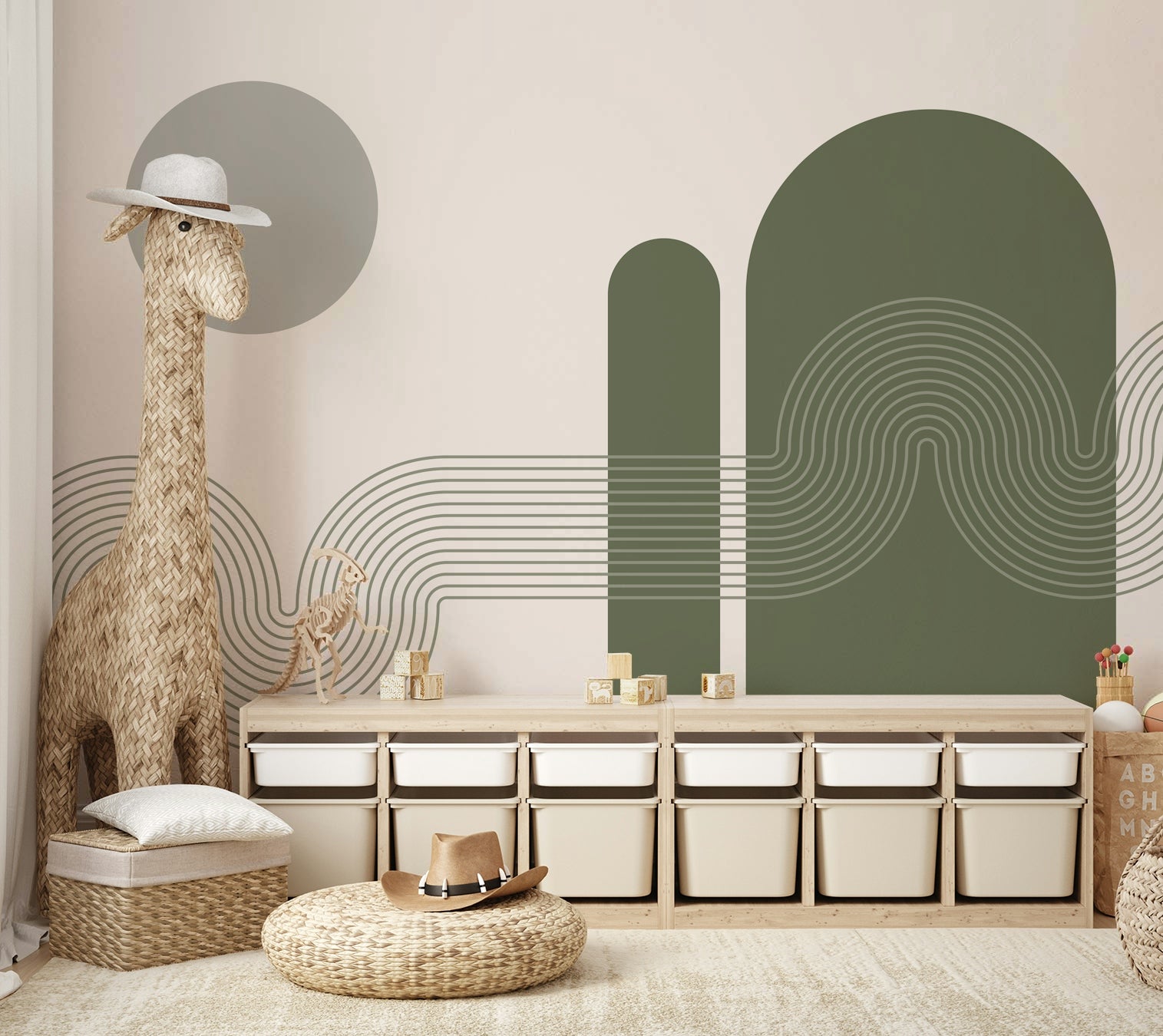 Gentle arc and curve mural for modern interiors

