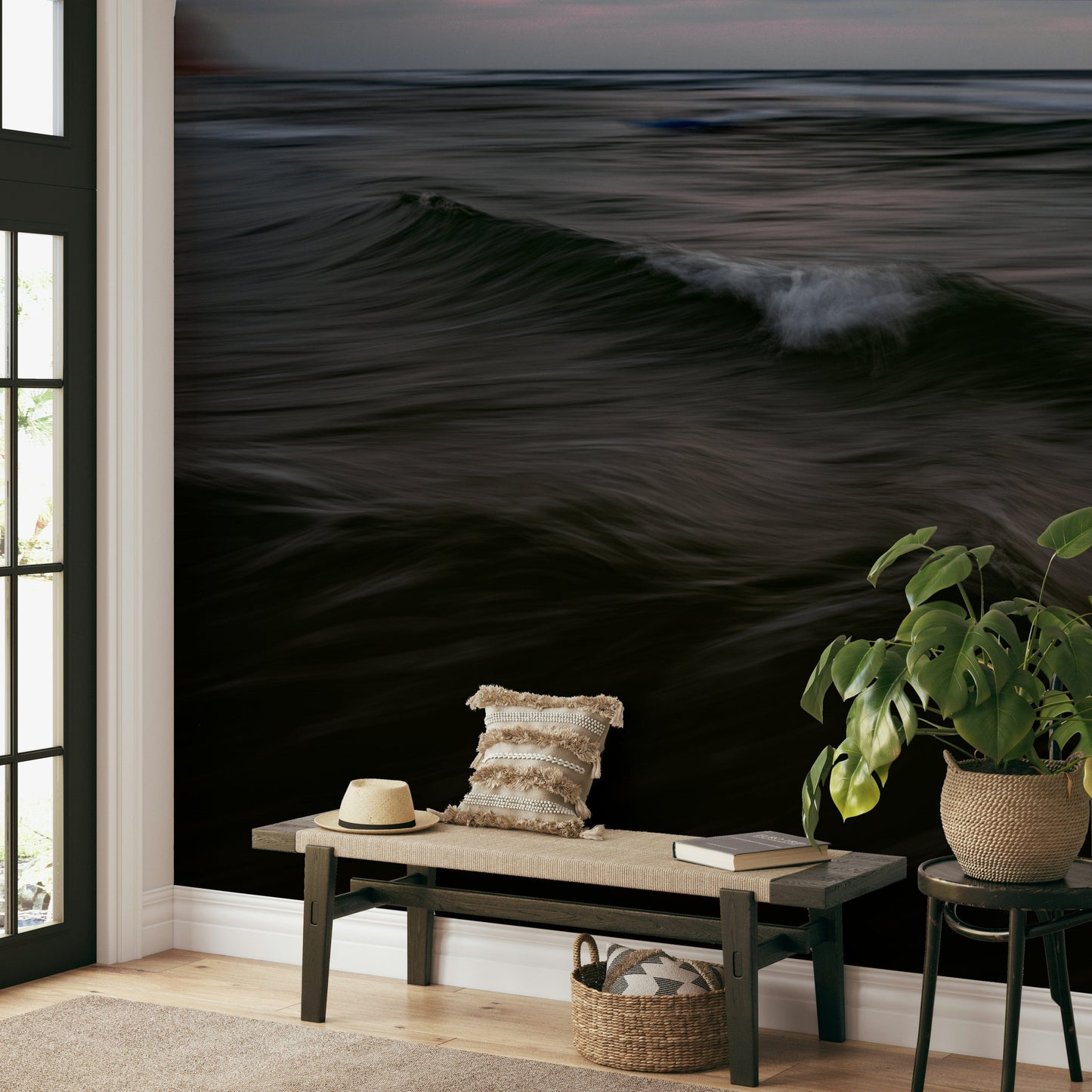 The peel and stick wallpaper showing realistic water textures.

