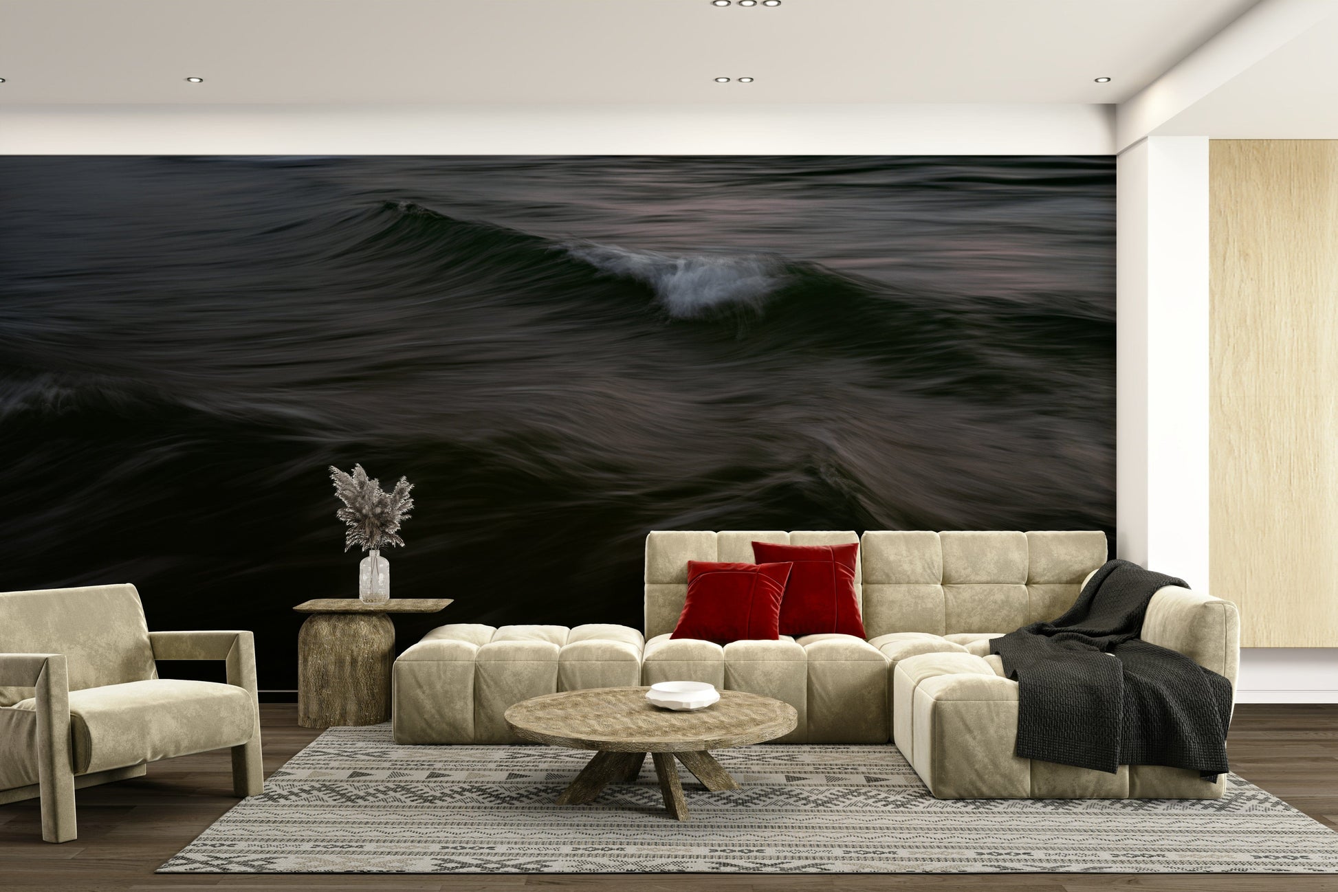 An angled shot of the mural's gentle color palette.

