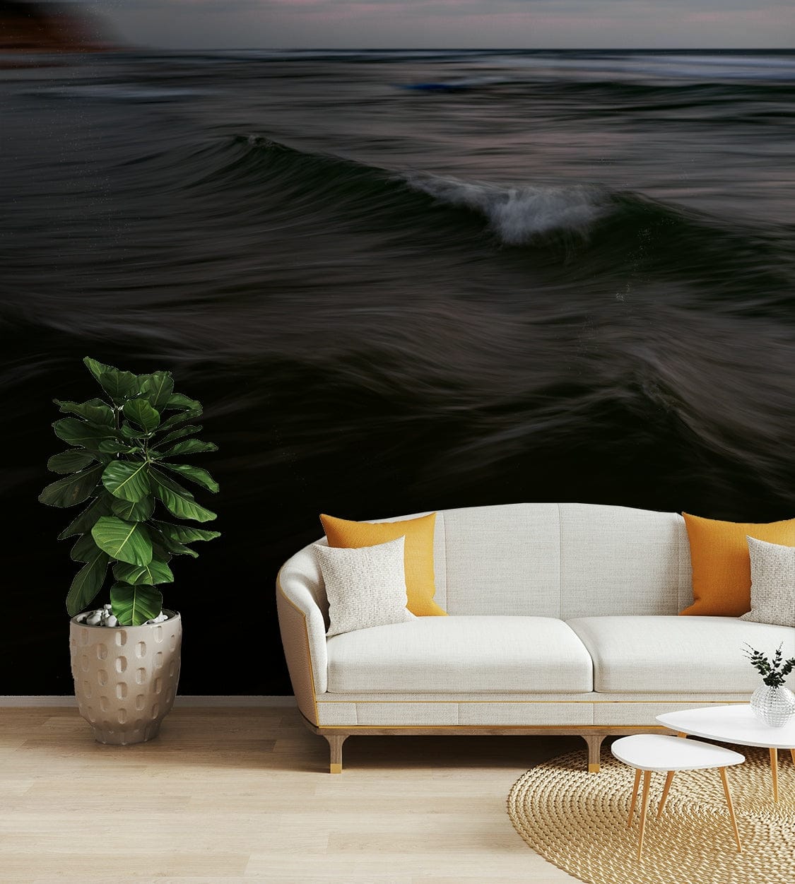 A close-up of the motion blur in the deep blue-green waves.

