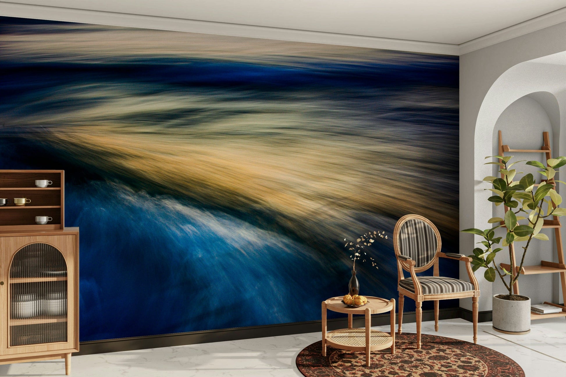 An artistic nature seascape mural for home decor.
