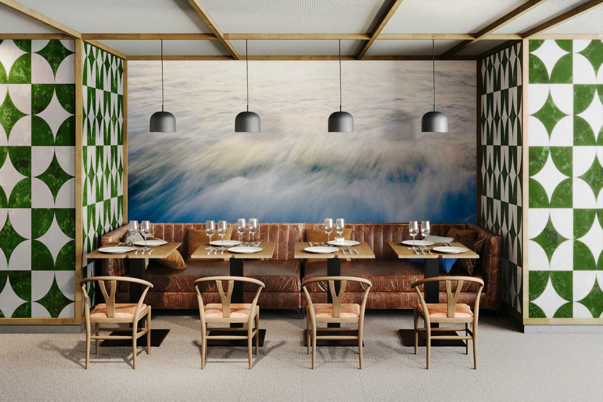 A contemplative wave texture wallpaper mural for a feature wall.

