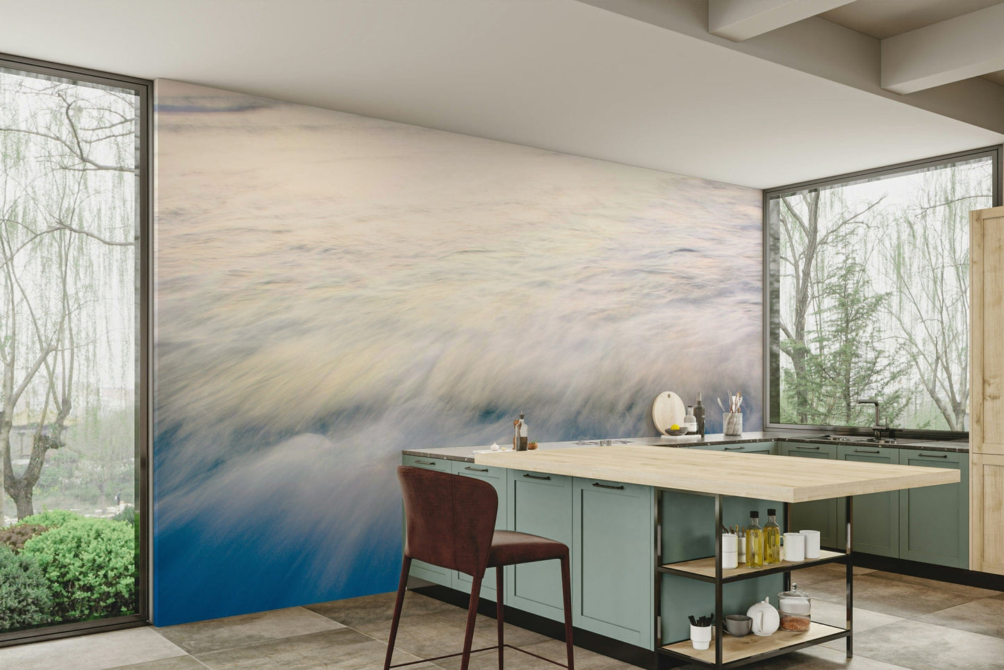 A beautiful abstract wave wallpaper mural for a modern home.

