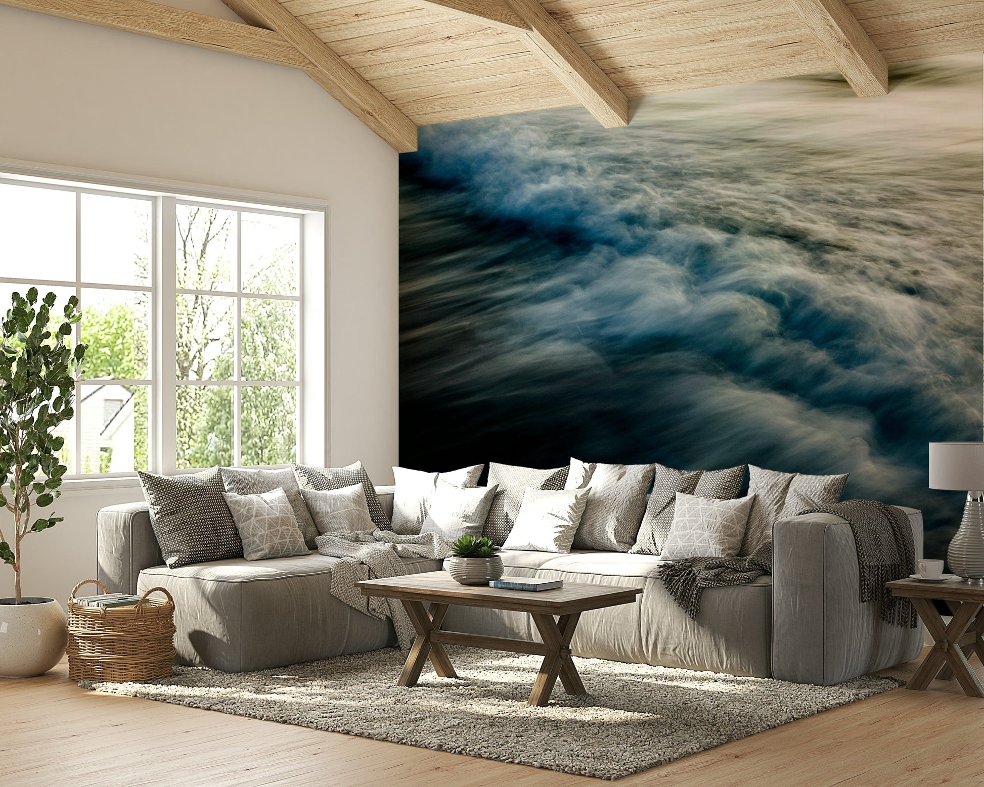 A contemplative wave texture wallpaper mural for a feature wall.

