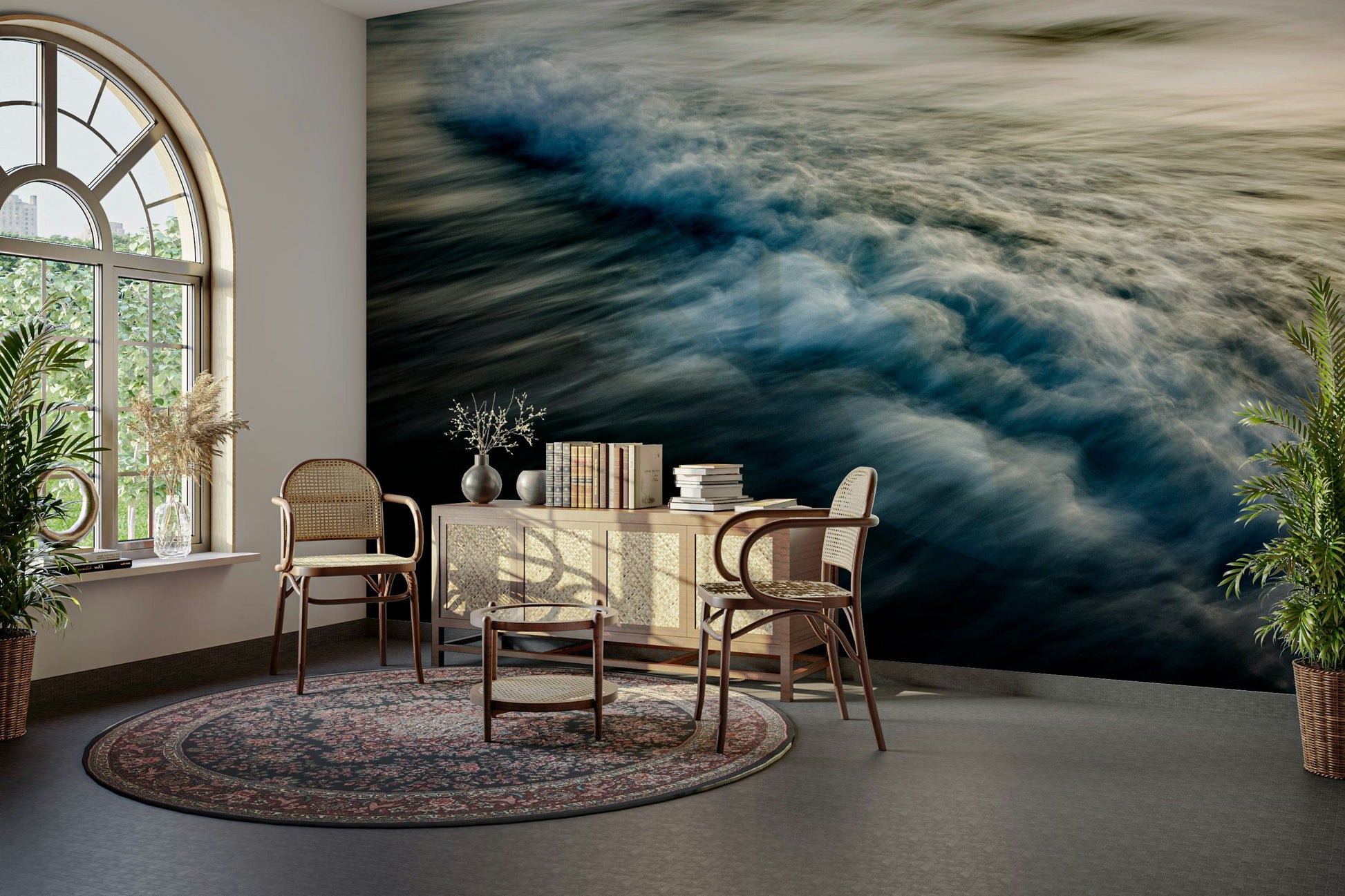 A beautiful abstract wave wallpaper mural for a modern home.

