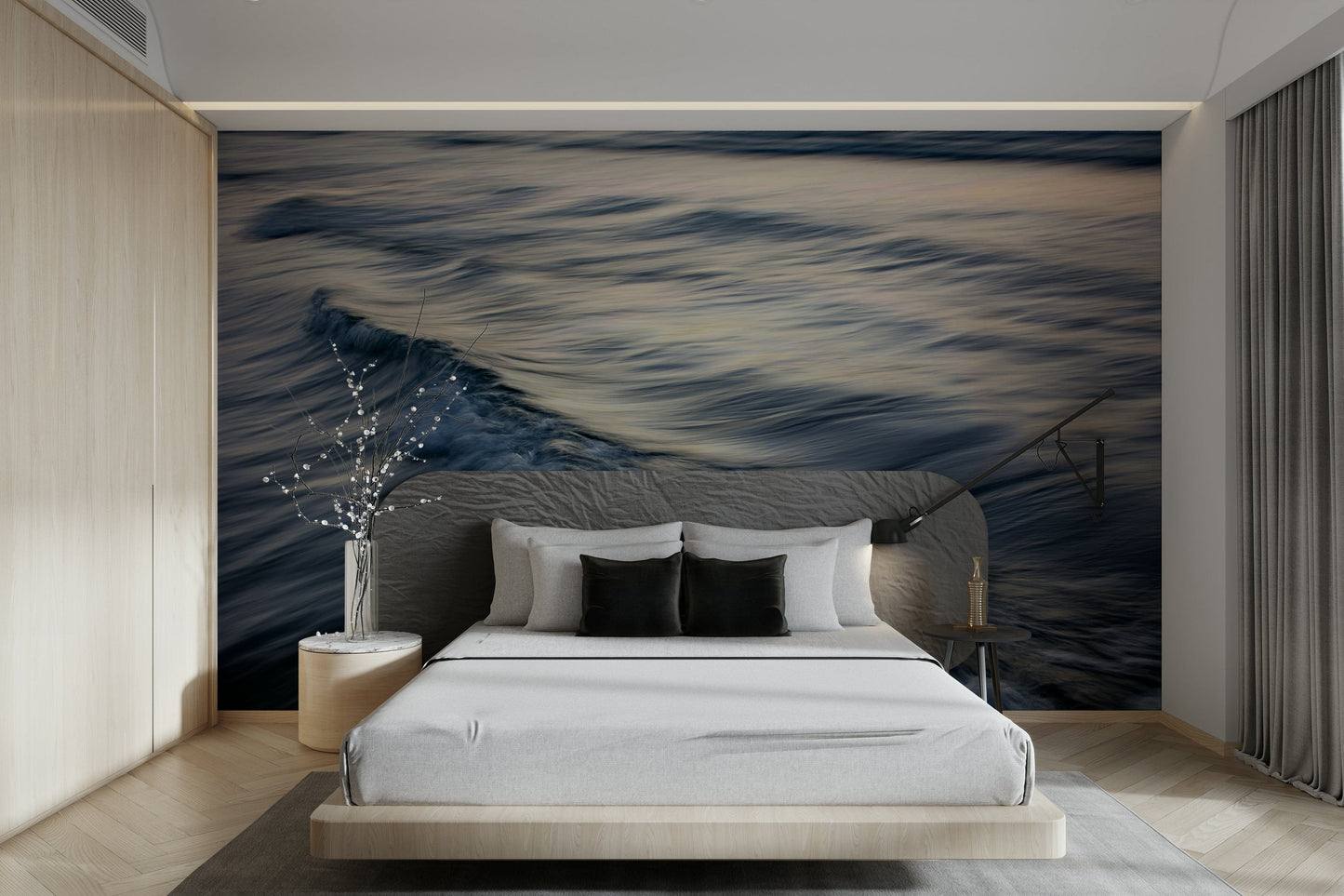A calming water movement wallpaper mural that defines a space.

