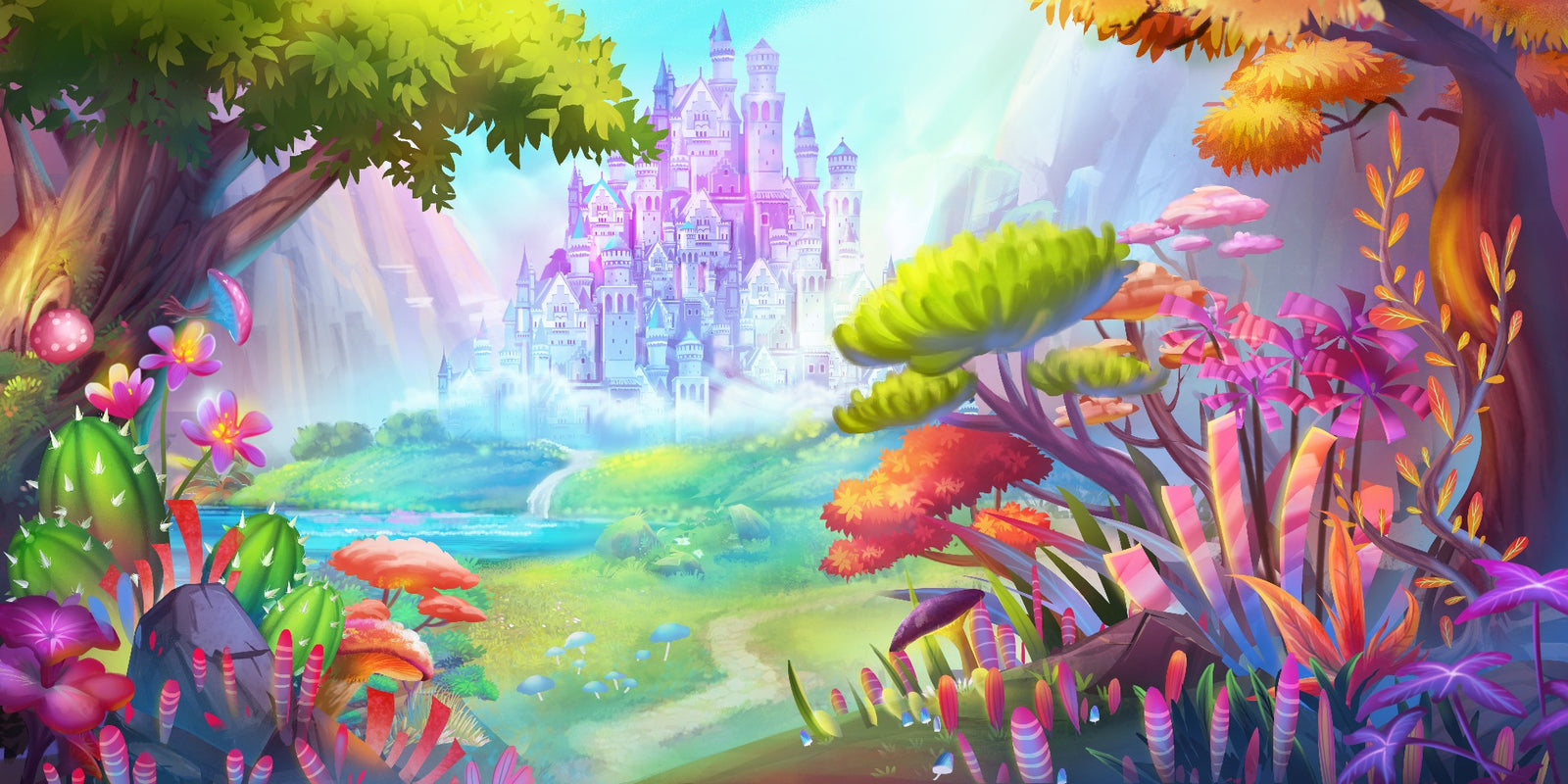 Kinder animierter Feenschloss Wallpaper Wandbild