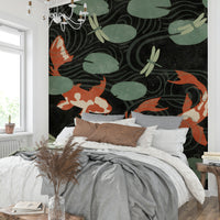 Tranquil koi fish design wall mural for a relaxing atmosphere.

