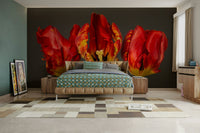 Elegant wall mural with three colorful Rococo tulips.

