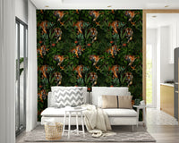Rich tiger and tropical floral wallpaper for a dramatic look

