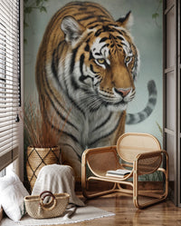 Tiger's Trail Wall Mural with green vines and tall river grass