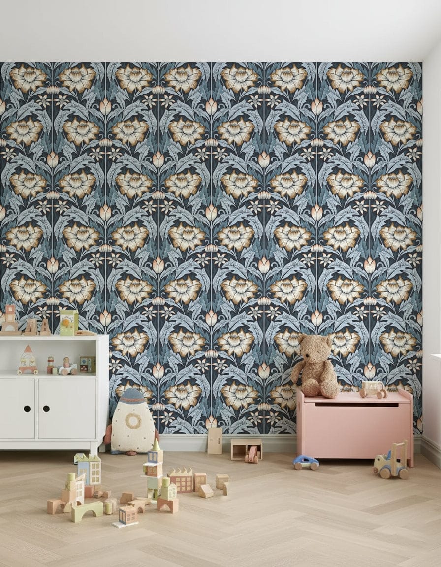 Jardin intemporel – Papier peint bleu minuit⁠