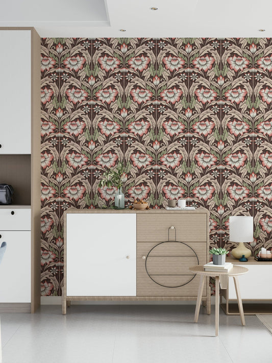 Jardin intemporel – Papier peint rouge rustique⁠