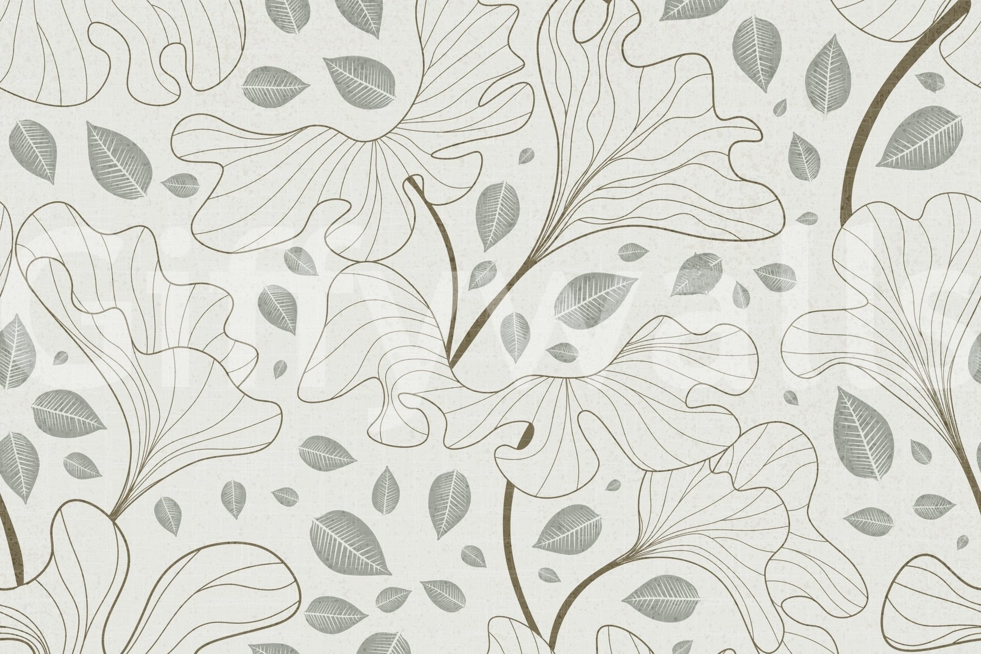 Beautiful Timeless Ginkgo Garden design, subtle gray leaf pattern.