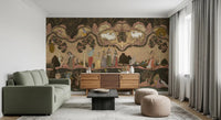Intricate Timeless Indian Serenade Wall Mural hallway with vibrant blue deity illustrations