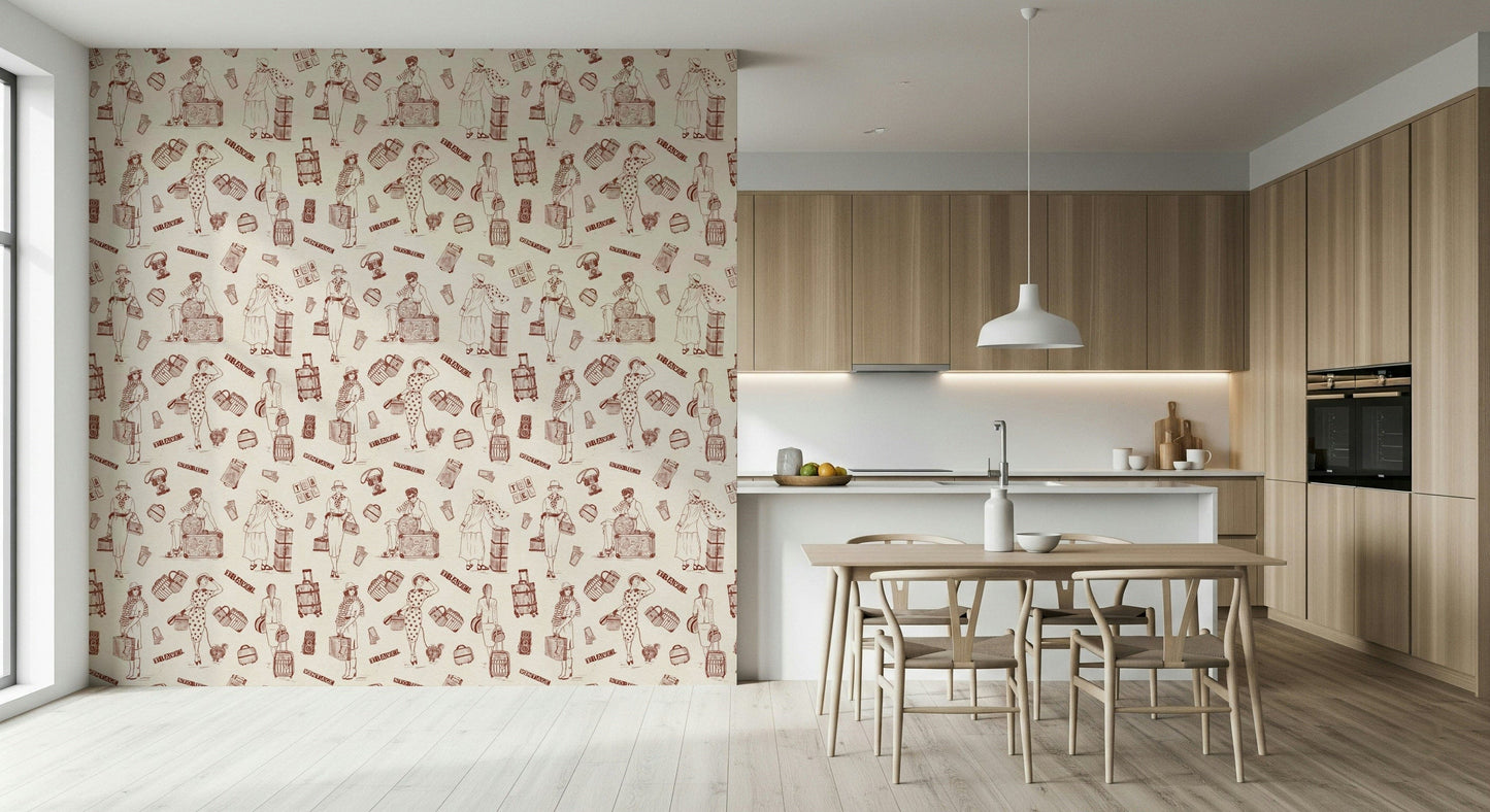 Storybook-themed wallpaper with illustrated characters and timeless decorative patterns.