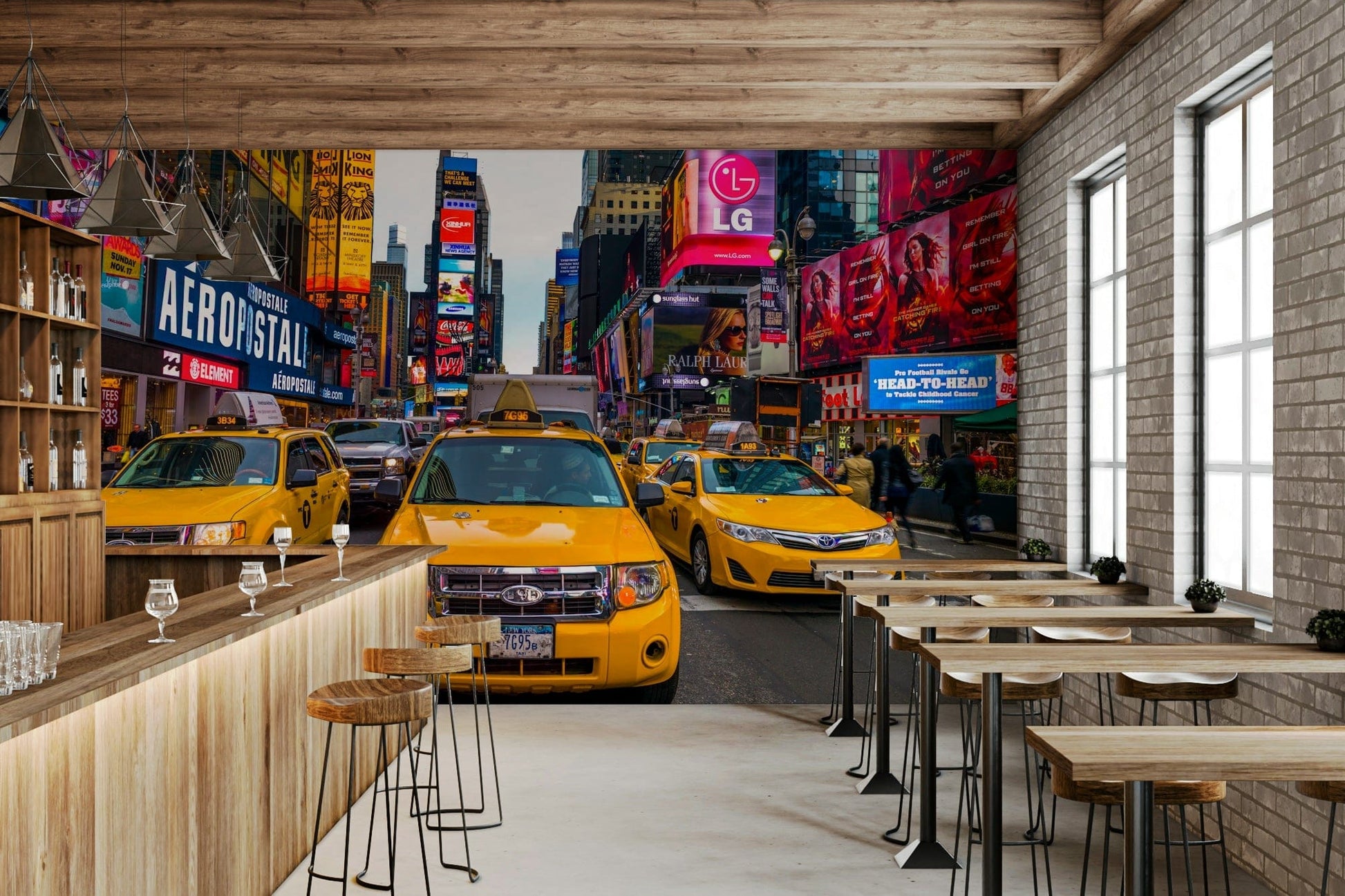 Times Square Rush peel and stick wallpaper dazzling advertising screens.