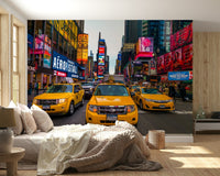 Manhattan Times Square Rush wall mural dramatic colorful reflections.