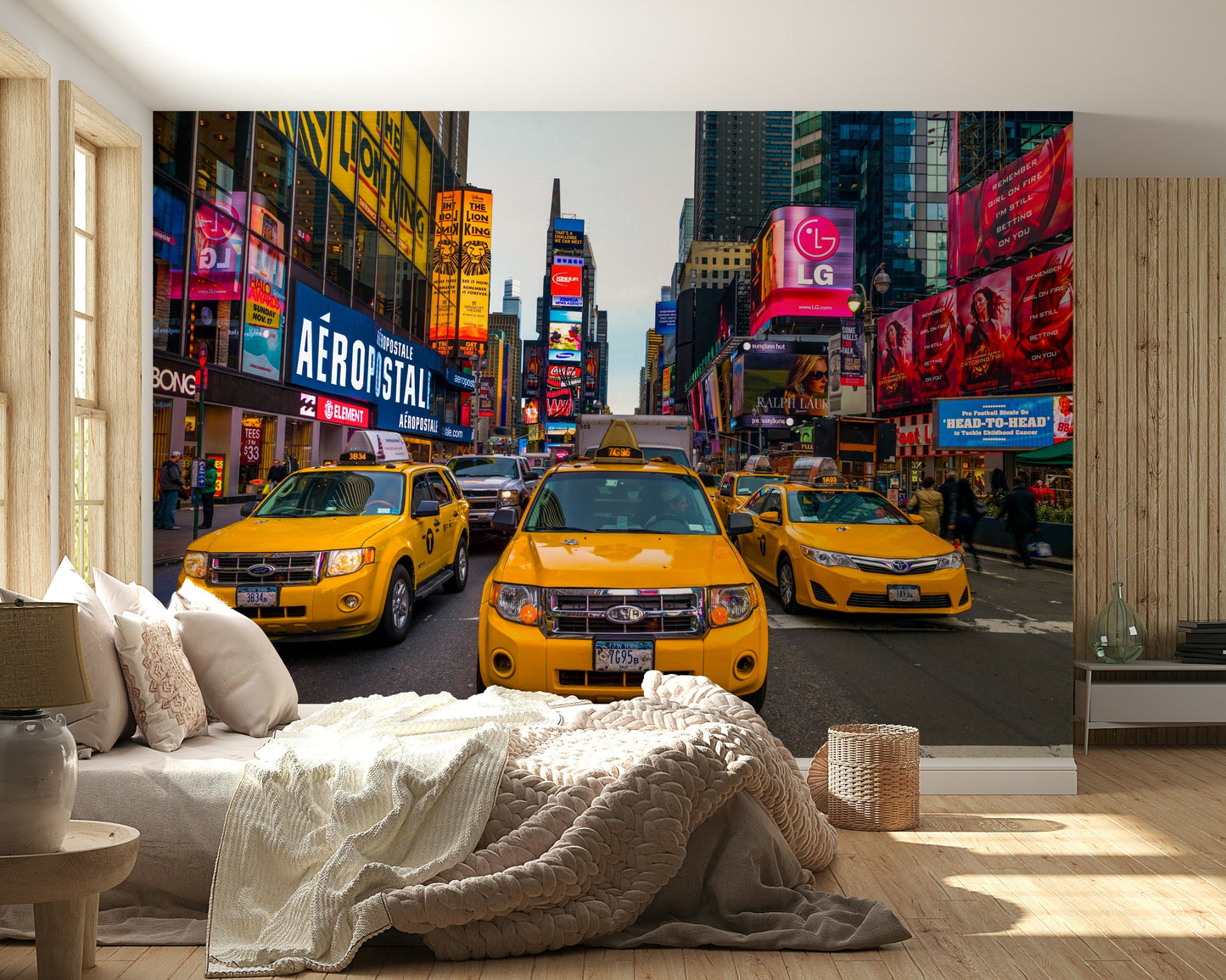 Manhattan Times Square Rush wall mural dramatic colorful reflections.