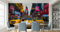 Yellow cabs street Times Square Rush wallpaper New York vibrant glow.