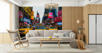 Times Square Rush wallpaper for walls NYC yellow taxi lights scene.