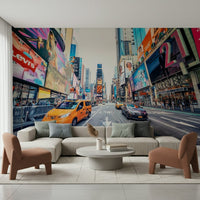 Realistic street level Times Square Hustle wallpaper mural art.