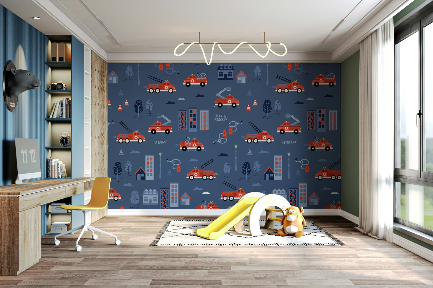 Kids bedroom wallpaper with hydrants

