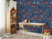 Playroom wallpaper with fire trucks

