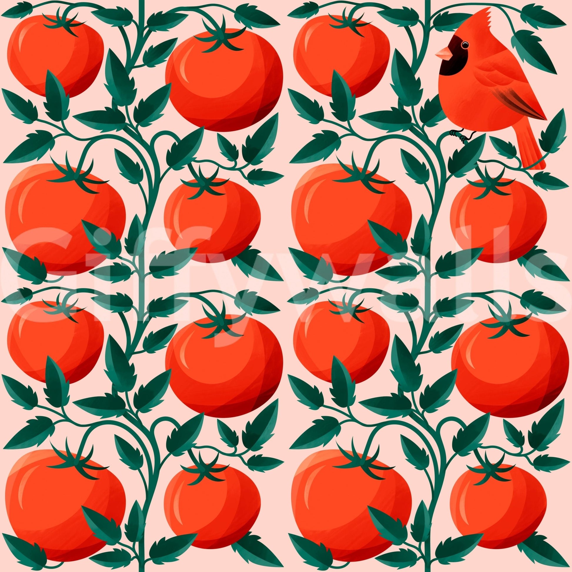 Natural wallpaper featuring tomatoes and bird

