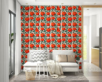 Nature-themed wall mural with tomatoes

