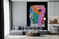 Artistic wallpaper panels for a cozy reading nook or home office.