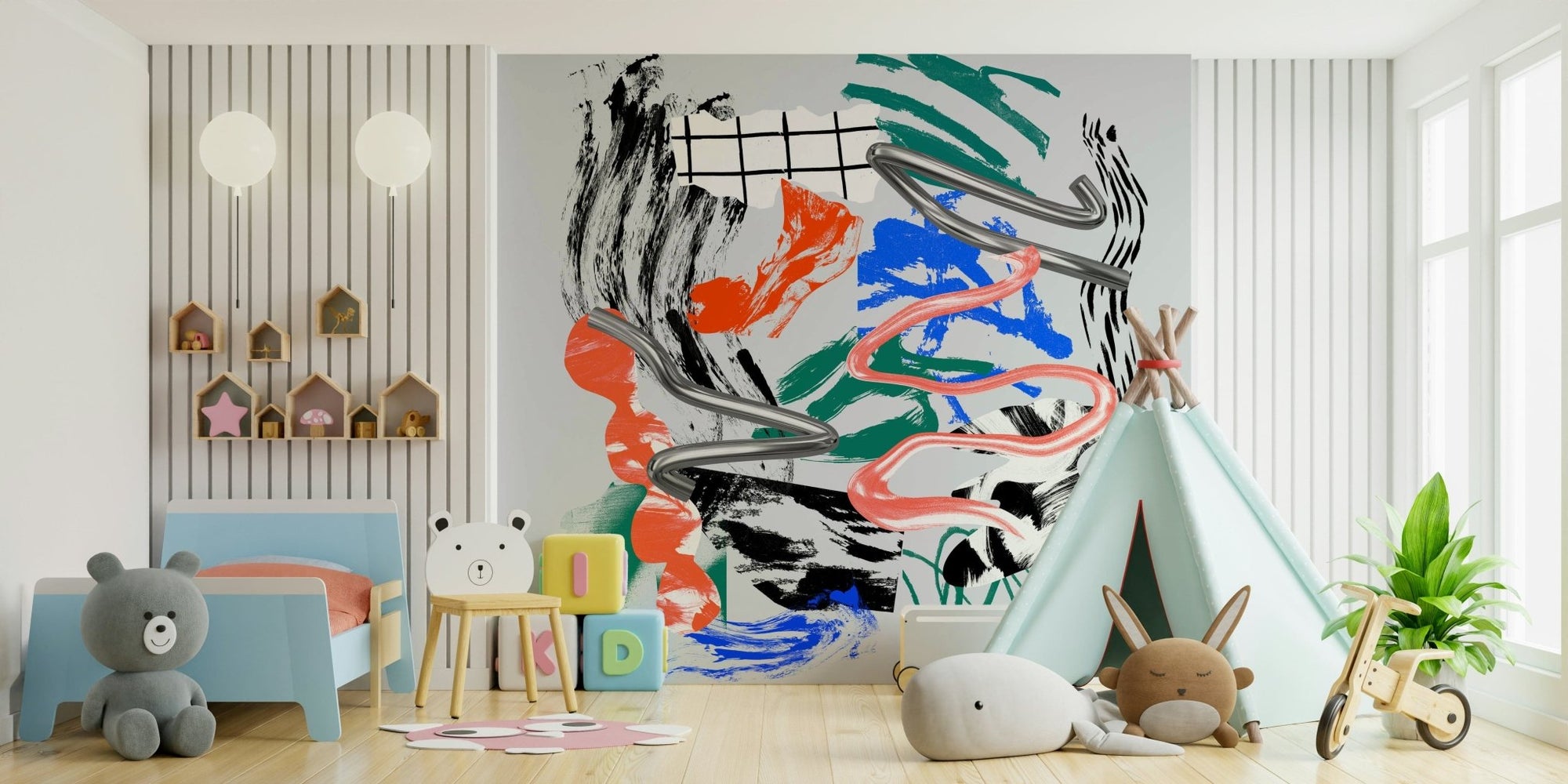 Tornado Wall Mural – Dramatic wall mural featuring a powerful tornado twisting across a stormy landscape.