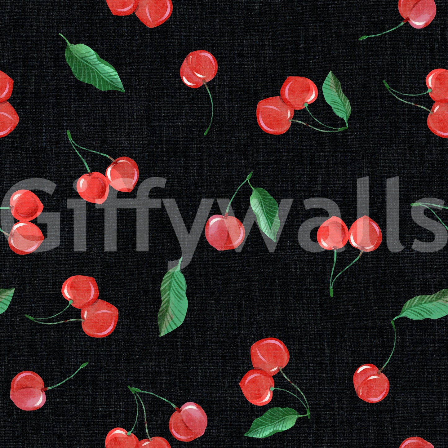 Black-themed wallcovering with artistic cherry pattern

