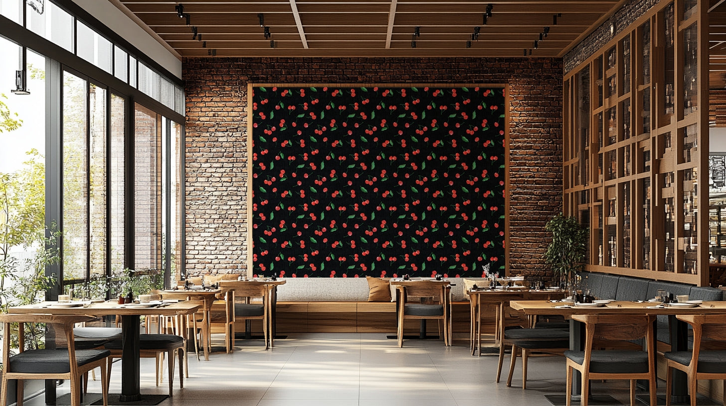 Toss design wallpaper with black cherry illustrations

