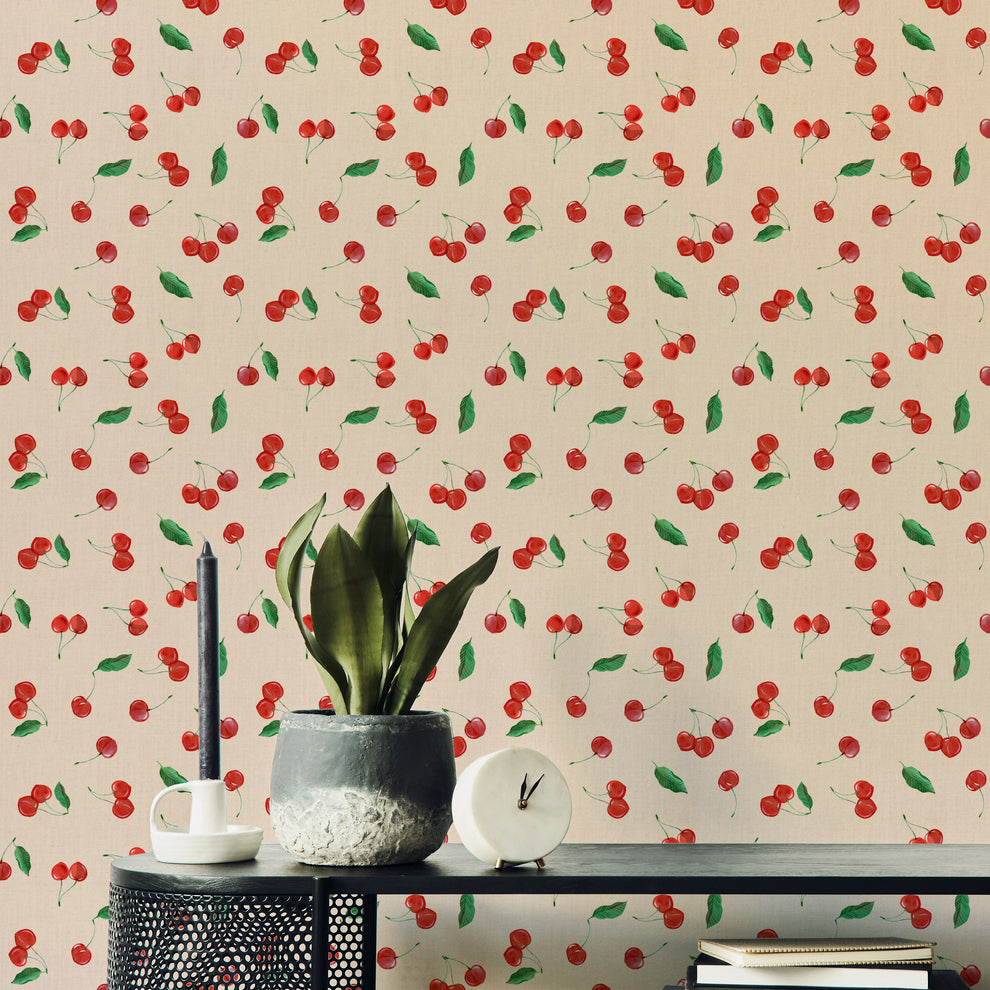 Toss Painterly Cherries Wallpaper – Playful Print