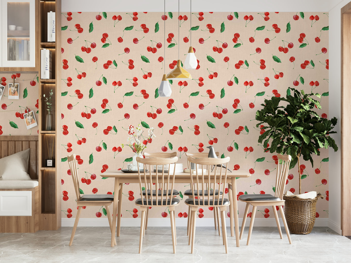 Vibrant toss design featuring painterly cherries

