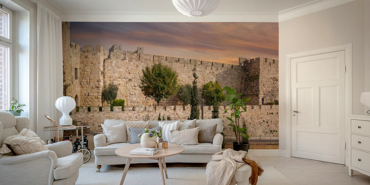 A wall mural of the Tower of David in Jerusalem.

