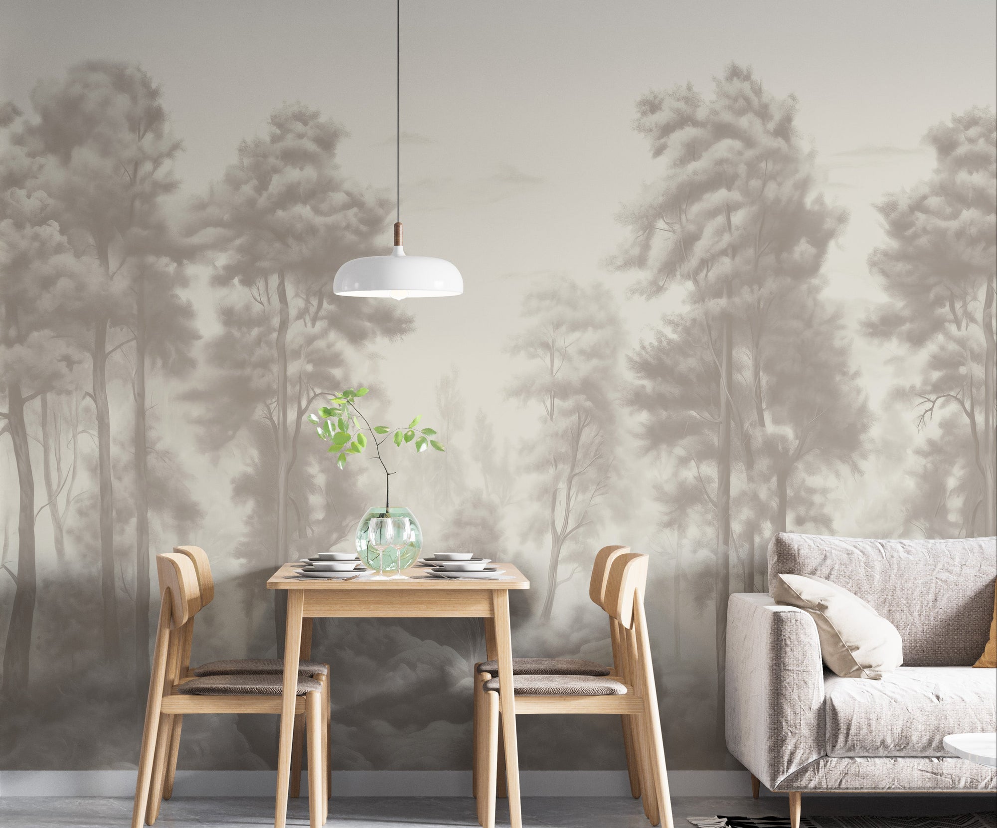 Towering Palm wallpaper mural shown as a full feature wall that highlights the design